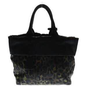 PRADA Tessuto Handbag Tote Bag Shoulder Leopard Black Green